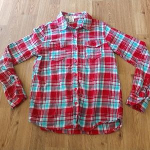 Girls size medium plaid button up shirt